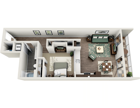 Floor plan for 1 bed, 1 bath, 797 sqft